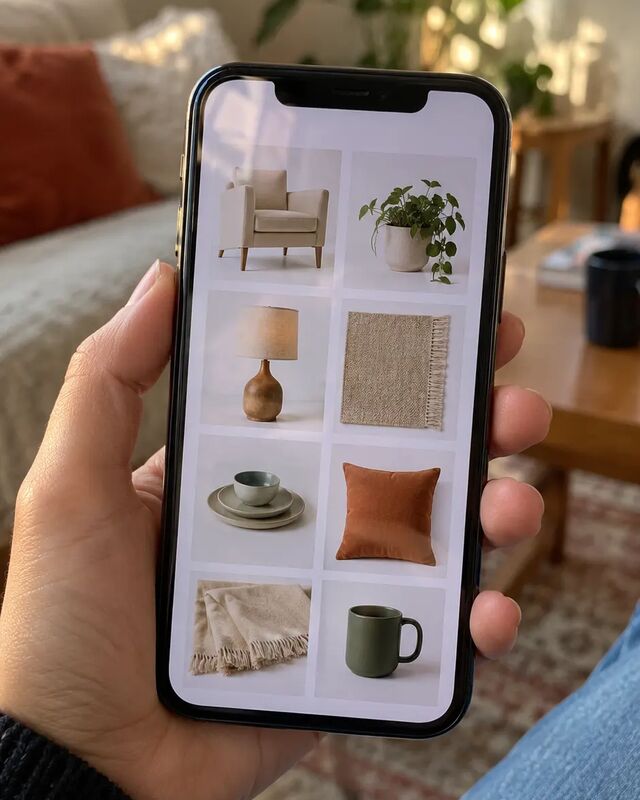Celular na vertical exibindo a vitrine de produtos de uma loja online